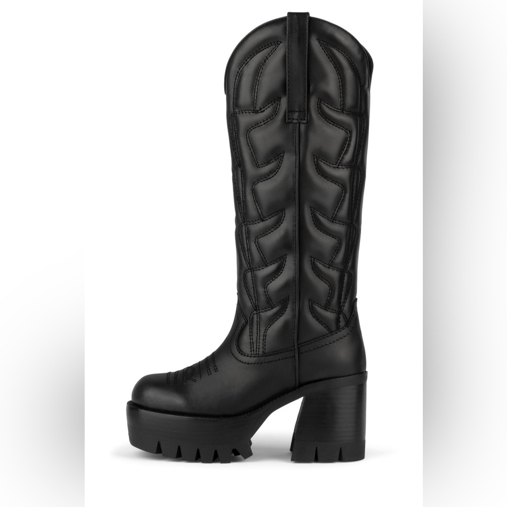 Jeffrey Campbell RARE Black LINEDANCE Chunky Heeled Boots Sz 12W or 10M NIB